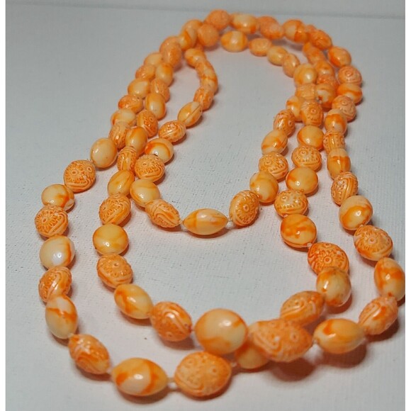 Necklace 'Orange Ice' color flapper look beads 54" - Picture 3 of 6